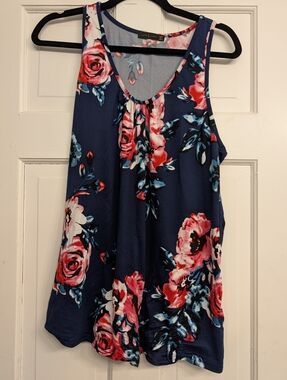 Floral Navy Sleeveless Tank Top - Women's